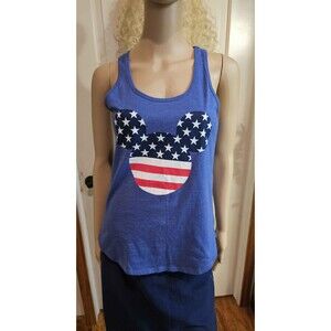 Disney American Flag Patriotic Mickey Mouse Tank Top Blue Racerback Juniors S